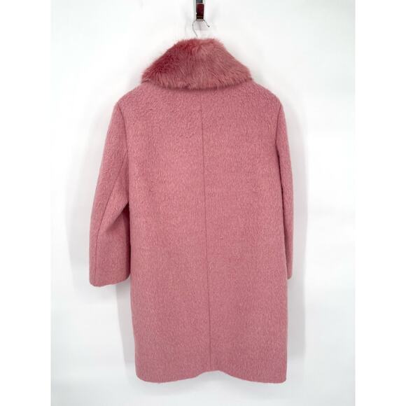 Kate Spade Tulip Pink Faux Fur Collar Crystal Button Front Wool Blend Coat sz 2 - Picture 9 of 11